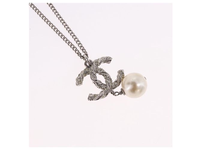 Collana CHANEL COCO Metallo Argento CC Auth 198854V - vista 3