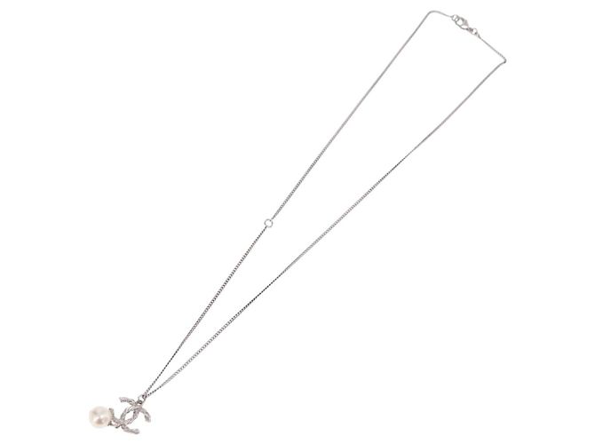 Collana CHANEL COCO Metallo Argento CC Auth 198854V - vista 8