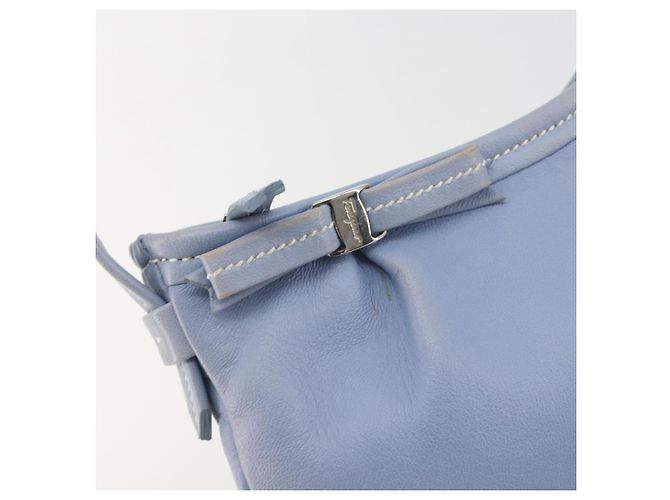 Borsa a tracolla Salvatore Ferragamo Vara Ribbon in pelle blu argento Auth BA14892 Blu chiaro - vista 15