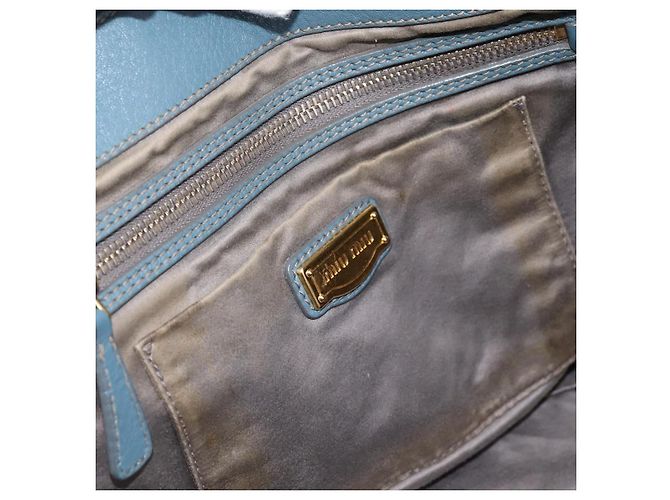 Borsa Tote Miu Miu in Pelle 2 vie Blu Tono Oro Auth BA14873 - vista 16