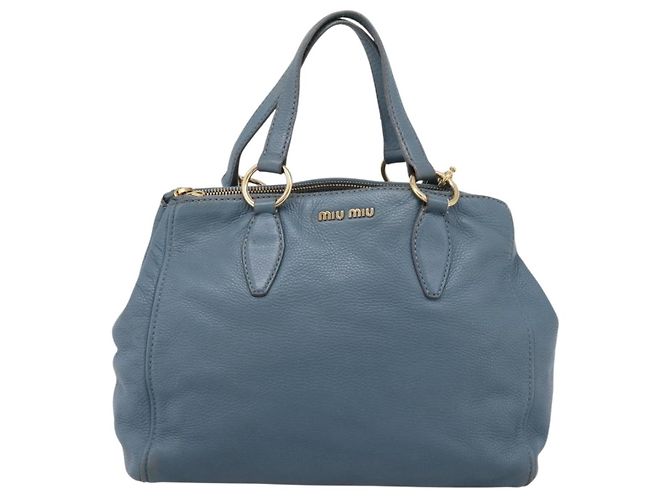 Borsa Tote Miu Miu in Pelle 2 vie Blu Tono Oro Auth BA14873 - vista 2