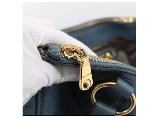 Borsa Tote Miu Miu in Pelle 2 vie Blu Tono Oro Auth BA14873 - vista 23