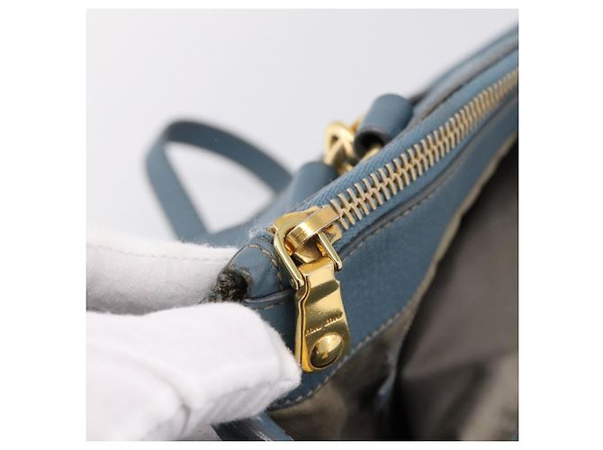 Borsa Tote Miu Miu in Pelle 2 vie Blu Tono Oro Auth BA14873 - vista 25