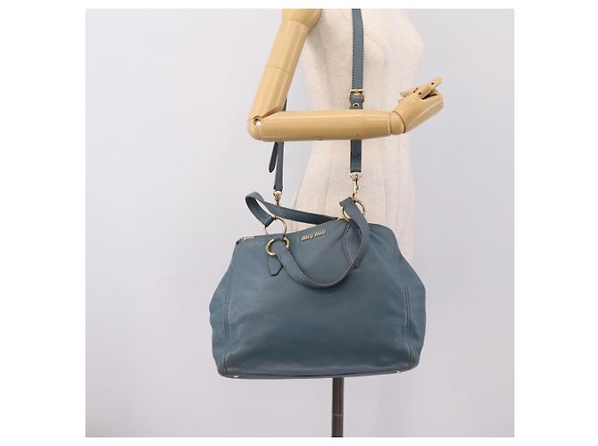 Borsa Tote Miu Miu in Pelle 2 vie Blu Tono Oro Auth BA14873 - vista 27