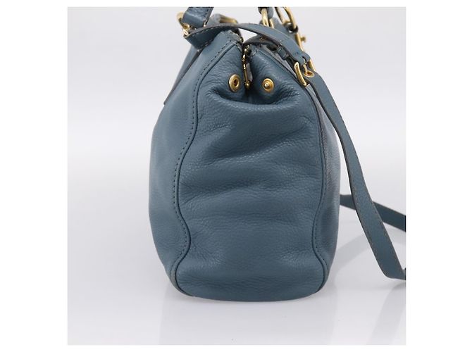 Borsa Tote Miu Miu in Pelle 2 vie Blu Tono Oro Auth BA14873 - vista 4