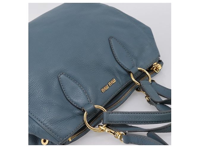 Borsa Tote Miu Miu in Pelle 2 vie Blu Tono Oro Auth BA14873 - vista 6
