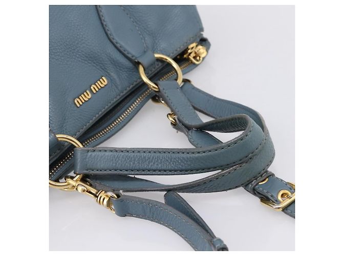 Borsa Tote Miu Miu in Pelle 2 vie Blu Tono Oro Auth BA14873 - vista 7