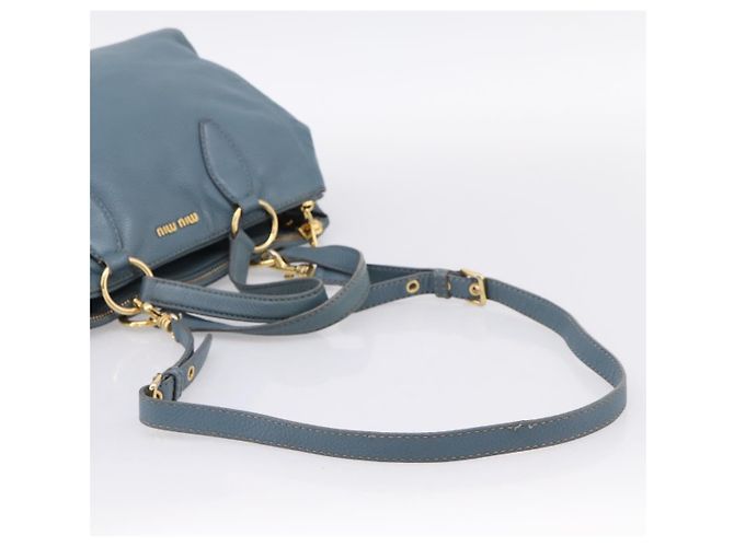 Borsa Tote Miu Miu in Pelle 2 vie Blu Tono Oro Auth BA14873 - vista 9