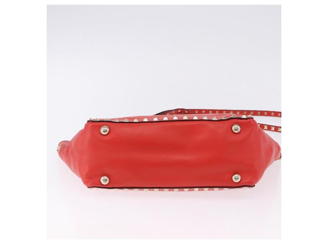 Borsa Tote VALENTINO Studs in pelle 2way Rossa Tono Oro Auth BA14871 Rosso - vista 11