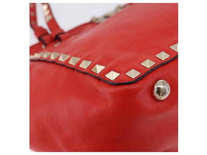 Borsa Tote VALENTINO Studs in pelle 2way Rossa Tono Oro Auth BA14871 Rosso - vista 12
