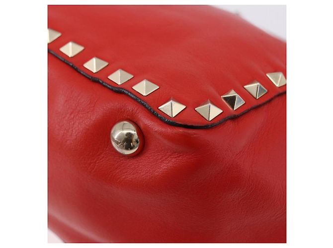 Borsa Tote VALENTINO Studs in pelle 2way Rossa Tono Oro Auth BA14871 Rosso - vista 13