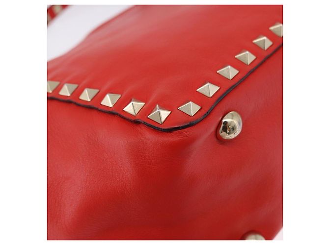 Borsa Tote VALENTINO Studs in pelle 2way Rossa Tono Oro Auth BA14871 Rosso - vista 14