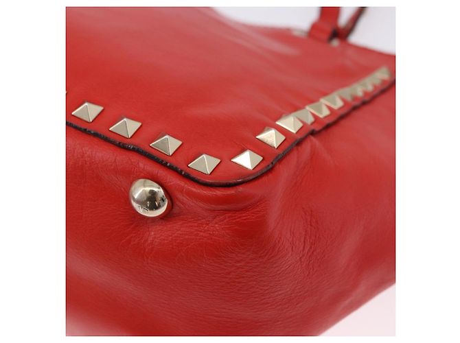 Borsa Tote VALENTINO Studs in pelle 2way Rossa Tono Oro Auth BA14871 Rosso - vista 15