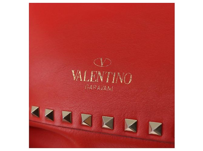 Borsa Tote VALENTINO Studs in pelle 2way Rossa Tono Oro Auth BA14871 Rosso - vista 16