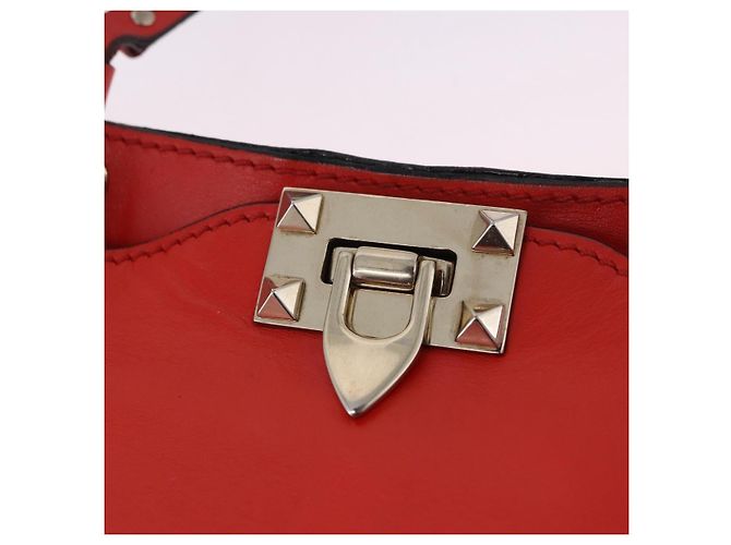 Borsa Tote VALENTINO Studs in pelle 2way Rossa Tono Oro Auth BA14871 Rosso - vista 17