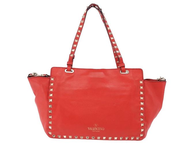 Borsa Tote VALENTINO Studs in pelle 2way Rossa Tono Oro Auth BA14871 Rosso - vista 3