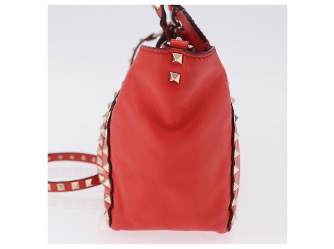 Borsa Tote VALENTINO Studs in pelle 2way Rossa Tono Oro Auth BA14871 Rosso - vista 4