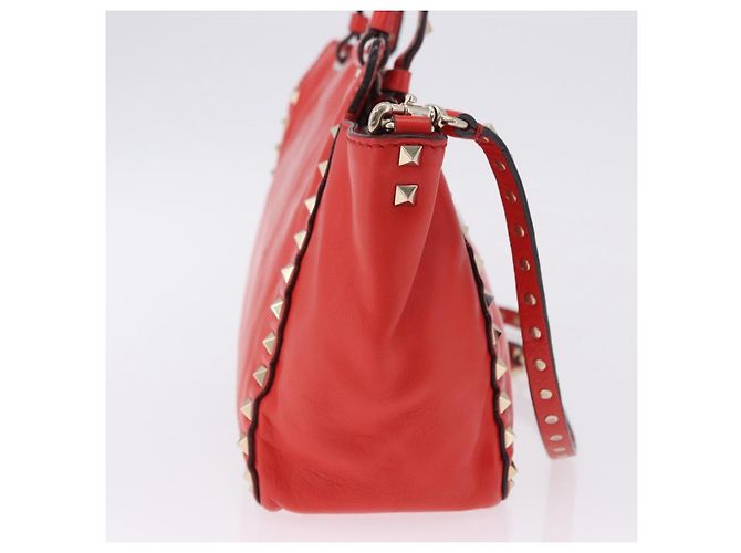 Borsa Tote VALENTINO Studs in pelle 2way Rossa Tono Oro Auth BA14871 Rosso - vista 5