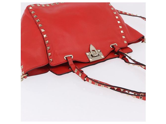 Borsa Tote VALENTINO Studs in pelle 2way Rossa Tono Oro Auth BA14871 Rosso - vista 6