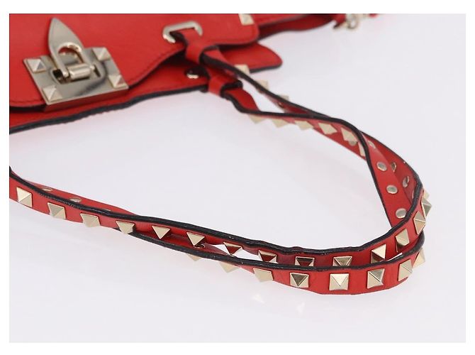 Borsa Tote VALENTINO Studs in pelle 2way Rossa Tono Oro Auth BA14871 Rosso - vista 7
