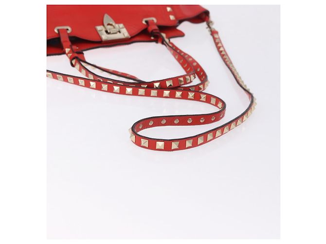 Borsa Tote VALENTINO Studs in pelle 2way Rossa Tono Oro Auth BA14871 Rosso - vista 9