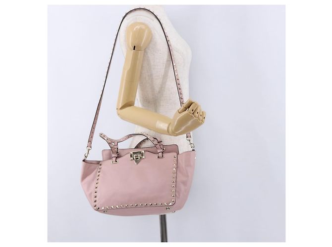 Borsa Tote VALENTINO Studs in pelle 2way Rosa Tono Oro Auth BA14769 - vista 26