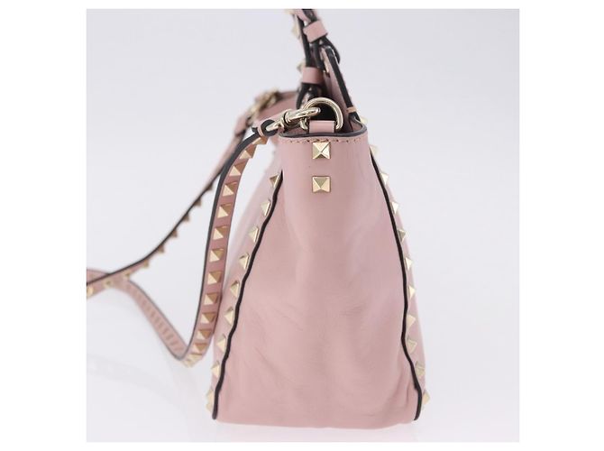 Borsa Tote VALENTINO Studs in pelle 2way Rosa Tono Oro Auth BA14769 - vista 5