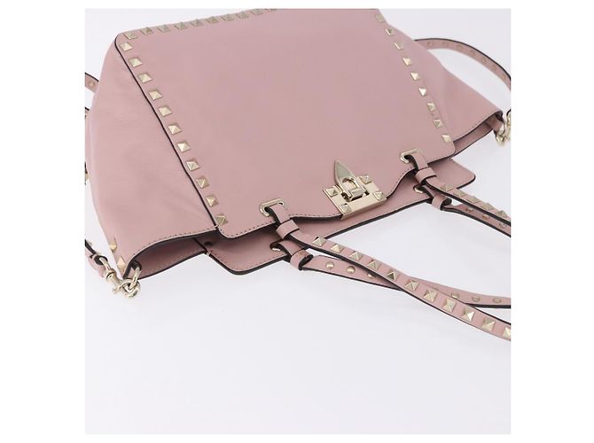 Borsa Tote VALENTINO Studs in pelle 2way Rosa Tono Oro Auth BA14769 - vista 7