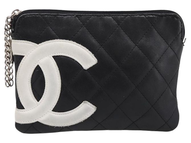 Pouch CHANEL Cambon Line Matelasse in pelle nera con CC argento Auth 197572A Nero - vista 2