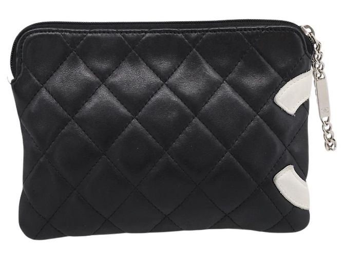 Pouch CHANEL Cambon Line Matelasse in pelle nera con CC argento Auth 197572A Nero - vista 3
