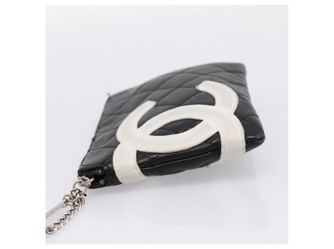 Pouch CHANEL Cambon Line Matelasse in pelle nera con CC argento Auth 197572A Nero - vista 4