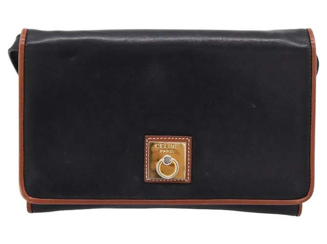 Céline Borsa a tracolla Circle in pelle nera e oro CELINE Auth am12378A Nero - vista 2