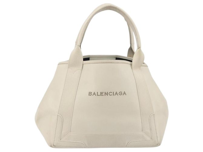 Borsa a mano BALENCIAGA Navy Cabas S in pelle Ivory Silver 339933 Auth 198623 Argento Crudo - vista 2