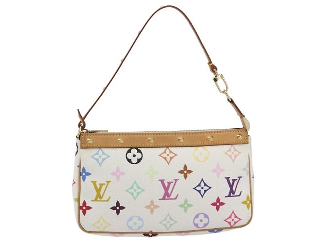 LOUIS VUITTON Monogram Multicolor Pochette Accessoires White M92649 Auth 196048V Bianco - vista 2