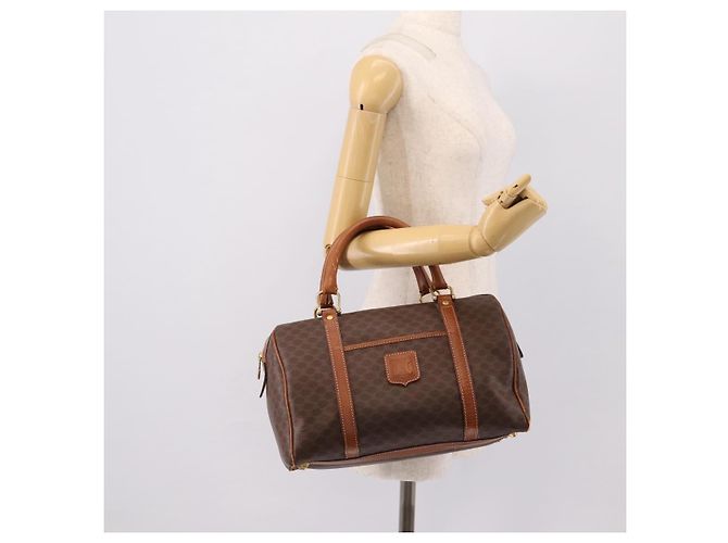 Céline Borsa a mano CELINE Macadam Canvas PVC Leather Brown Gold Auth mr2819 Marrone D'oro - vista 22