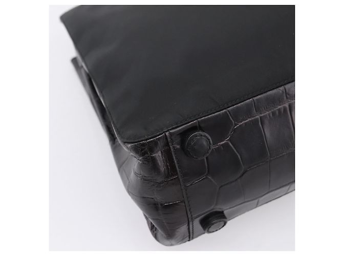 Borsa Tote PRADA Nylon Nero Argento Auth 198627A - vista 13