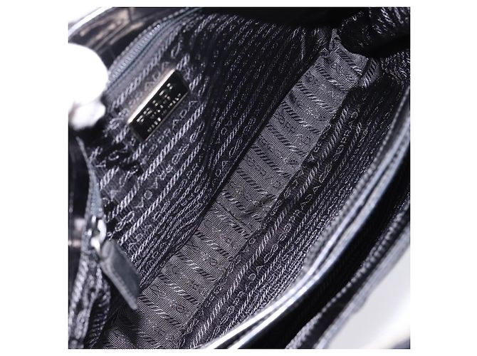 Borsa Tote PRADA Nylon Nero Argento Auth 198627A - vista 15