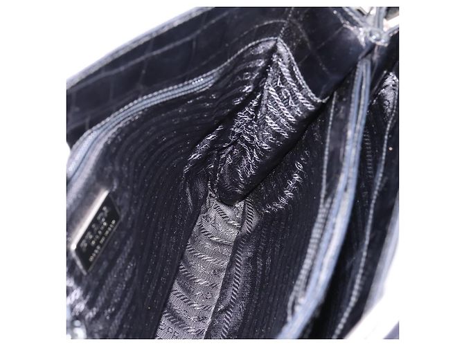 Borsa Tote PRADA Nylon Nero Argento Auth 198627A - vista 16