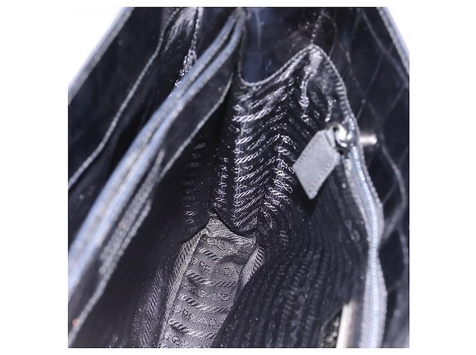Borsa Tote PRADA Nylon Nero Argento Auth 198627A - vista 17