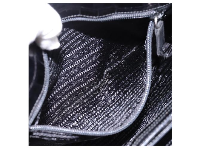 Borsa Tote PRADA Nylon Nero Argento Auth 198627A - vista 19