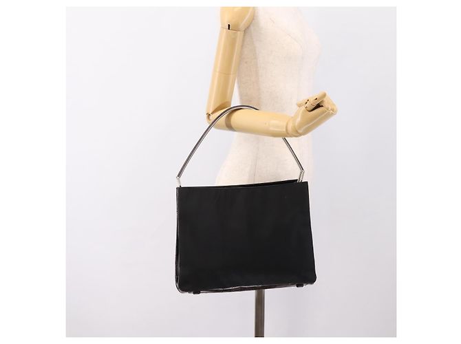 Borsa Tote PRADA Nylon Nero Argento Auth 198627A - vista 23
