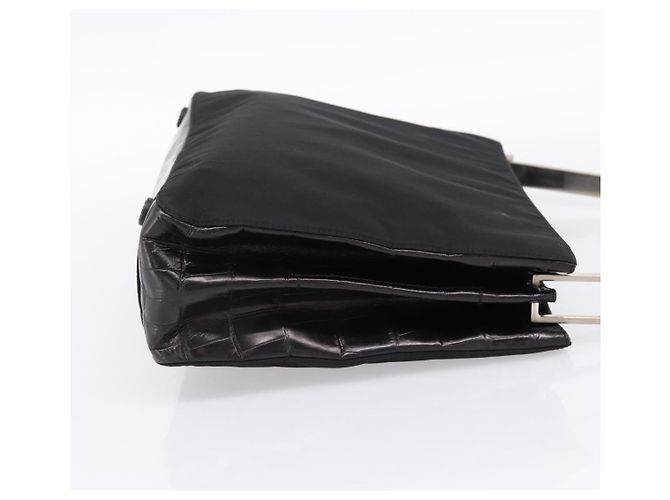 Borsa Tote PRADA Nylon Nero Argento Auth 198627A - vista 5