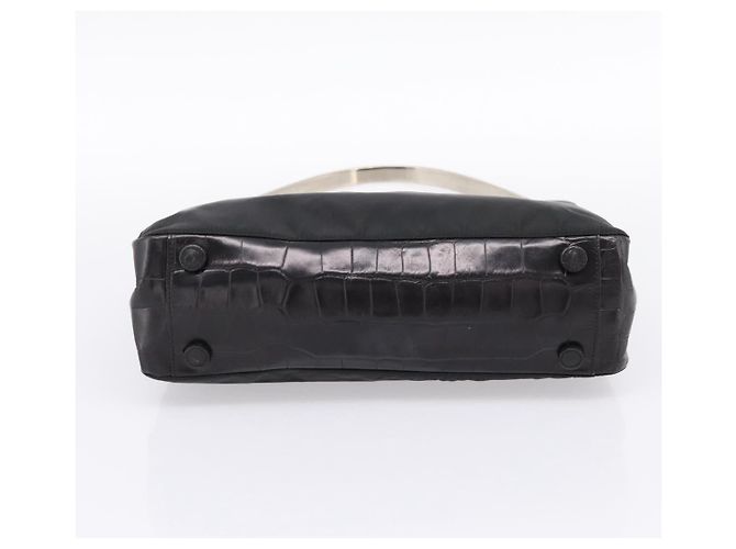 Borsa Tote PRADA Nylon Nero Argento Auth 198627A - vista 9