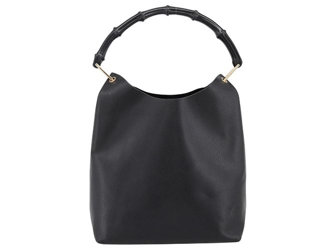 Borsa a tracolla GUCCI Bamboo in pelle nera e oro 001 1013 1881 Auth ka5766 Nero D'oro - vista 2