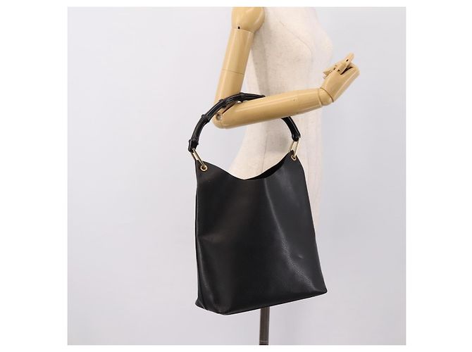 Borsa a tracolla GUCCI Bamboo in pelle nera e oro 001 1013 1881 Auth ka5766 Nero D'oro - vista 22