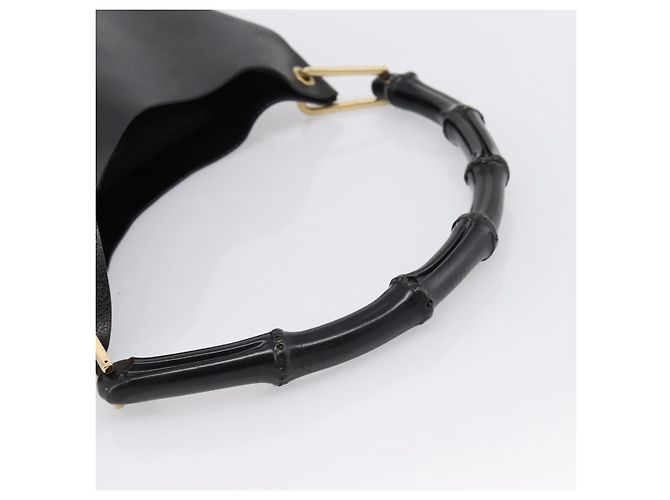 Borsa a tracolla GUCCI Bamboo in pelle nera e oro 001 1013 1881 Auth ka5766 Nero D'oro - vista 7
