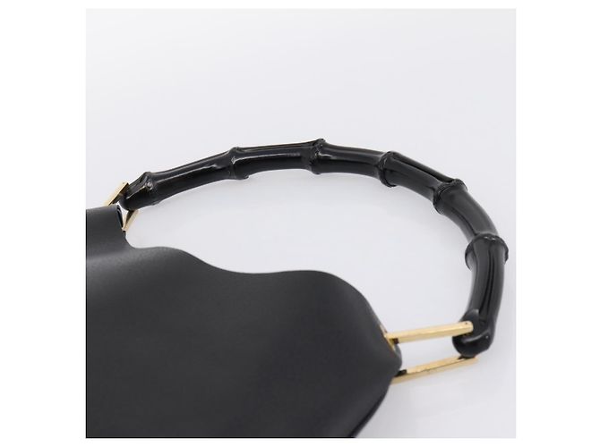 Borsa a tracolla GUCCI Bamboo in pelle nera e oro 001 1013 1881 Auth ka5766 Nero D'oro - vista 8