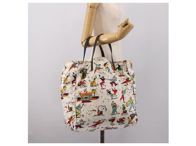 Borsa Tote PRADA Nylon Ivory Black Auth 198485A Nero Crudo - vista 21