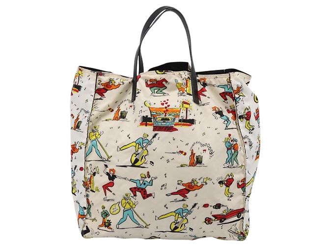 Borsa Tote PRADA Nylon Ivory Black Auth 198485A Nero Crudo - vista 3
