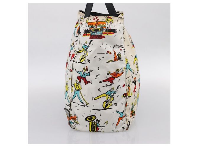 Borsa Tote PRADA Nylon Ivory Black Auth 198485A Nero Crudo - vista 5